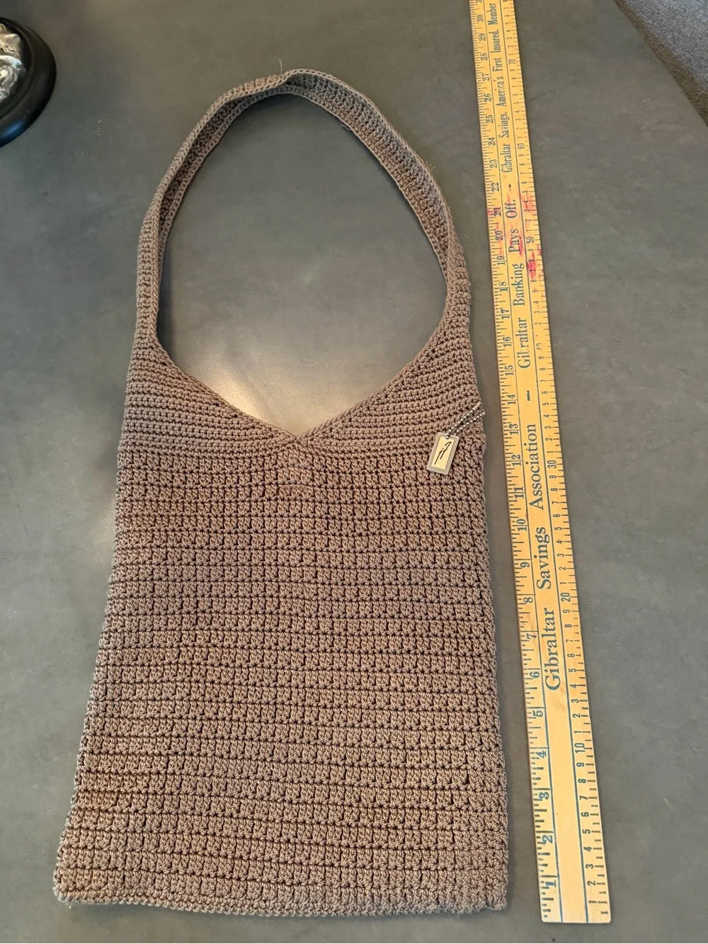 Jacqueline Ferrar Handmade Crochet Hobo Bag Brown Knit Shoulder Purse Boho
